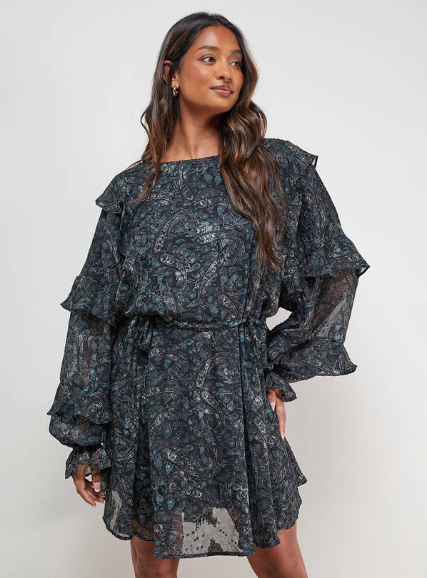 OASIS Printed Ruffle Batwing Sleeve Mini Dress 12